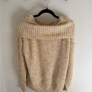 Free People Cozy Speckled Cream Knit Sweater